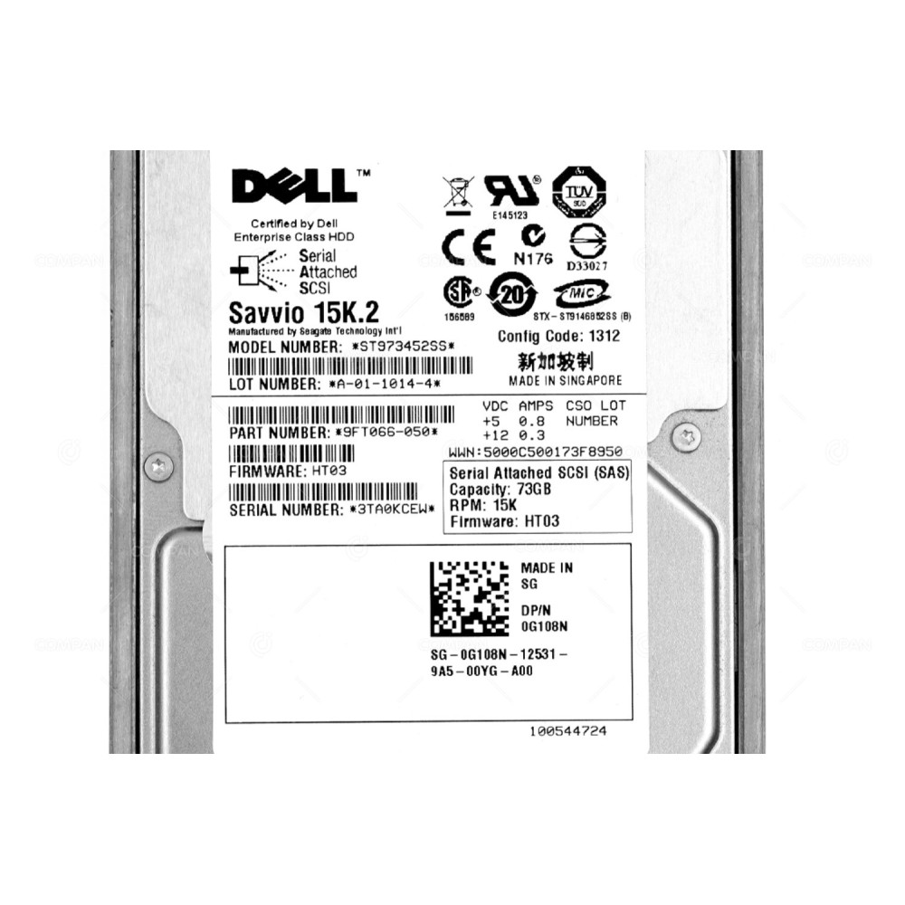 G108N DELL SAVVIO 73GB 15K SAS 6G 2,5" SFF HARD DRIVE 9FT066-050, ST973452SS, 0G108N